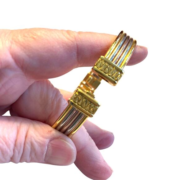 Vintage Y2K Clamper Bracelet Modernist Banded Mixed Metals gold silver copper - Picture 5 of 5